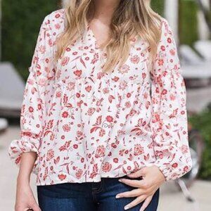 Grace Atwood The Drop Ivory Floral Blouse Size Medium
